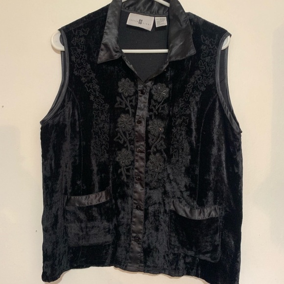 Vintage Cotton Ginny Black Velour Vest Satin Trim Witchcore Boho L - Picture 8 of 10